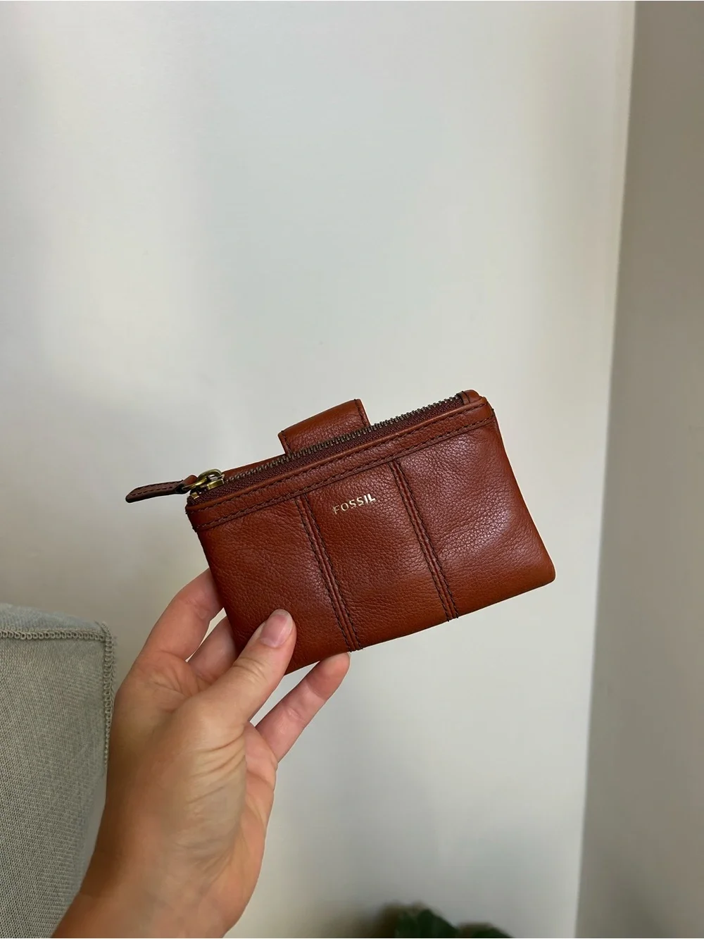 Fossil Brown Leather Zip Card Wallet